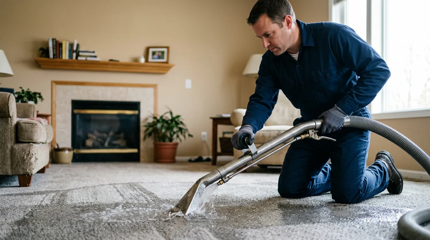 Water damage restoration technician working near Lost Springs, KS